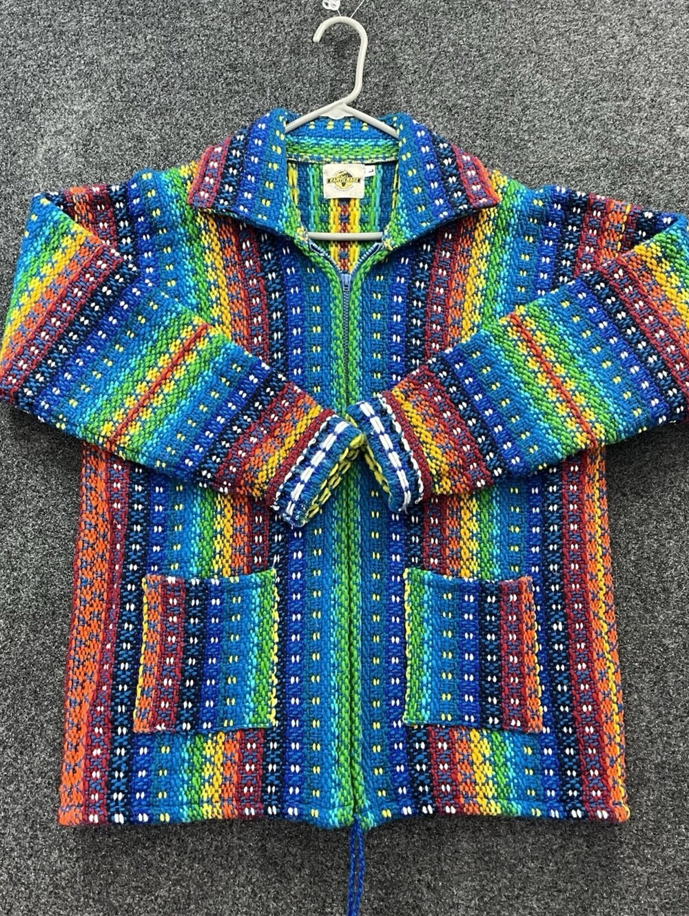 Earth Ragz Baja Hoodie Jacket Adult L Blue Multicolor Zip Front Hippie Boho